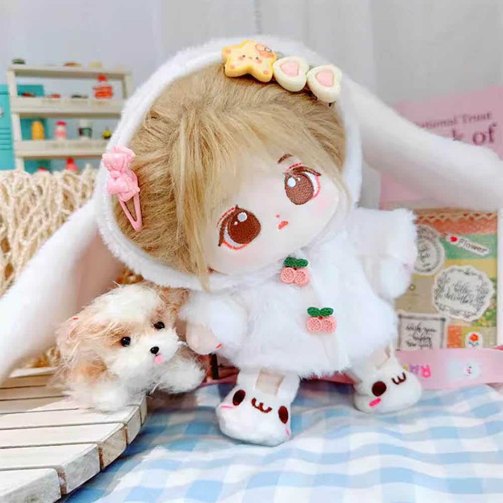 Niannyyhouse 20Cm Plush Doll Clothes Rabbit Bear Coat Glasses Satchel 8In Doll Dress Up (White)