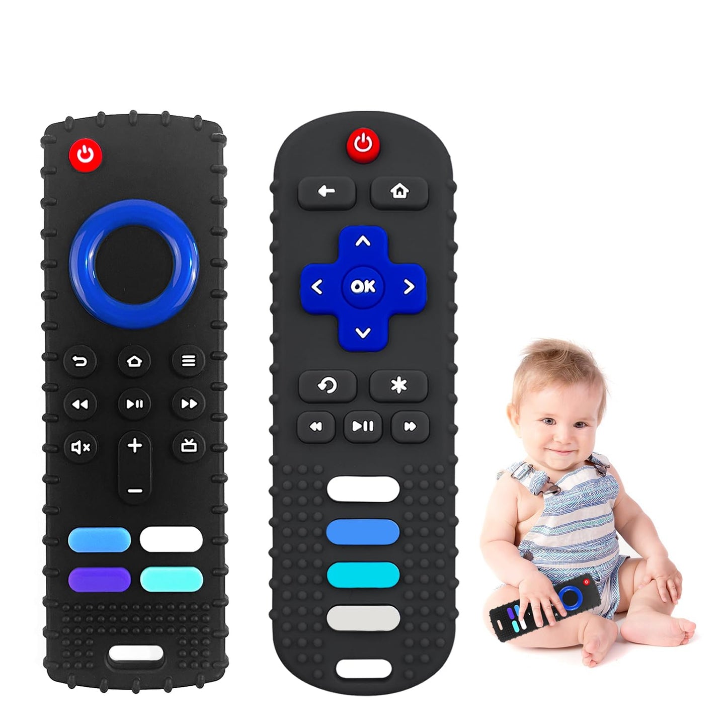 Robbear Baby Teething Toys, Food Grade Silicone Teethers For Babies 3 6 12 18 Months, Fire Tv Remote Shape Infant Chew Toys For