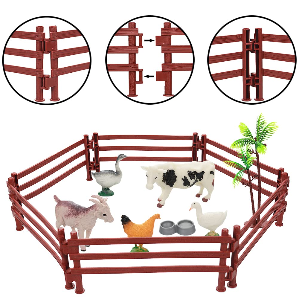 Realistic Farm Animal Figures Toys, 44 Pcs Plastic Farm Figurines Playset Includes Fences Mini Farm Animal Cake Topper Learning Toy Set For Kids & Toddlers