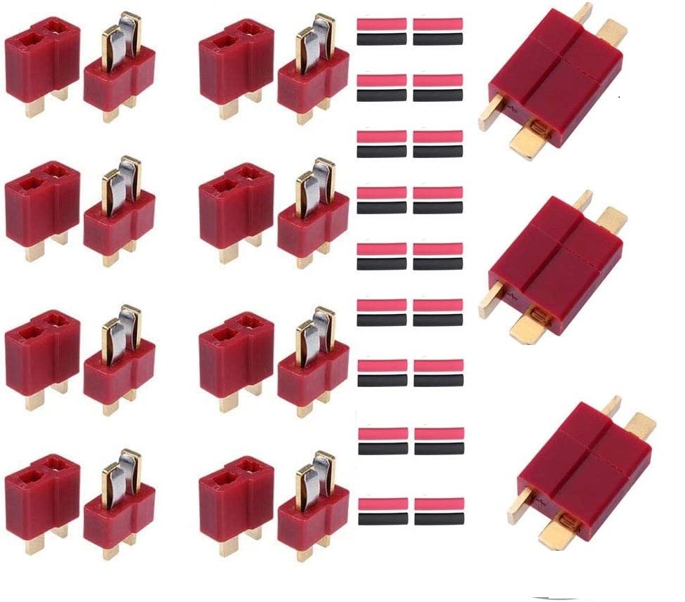 FLY RC 10 Pairs T Plug Connectors Male and Female with 20pcs Shrink Tubing for RC LiPo Battery
