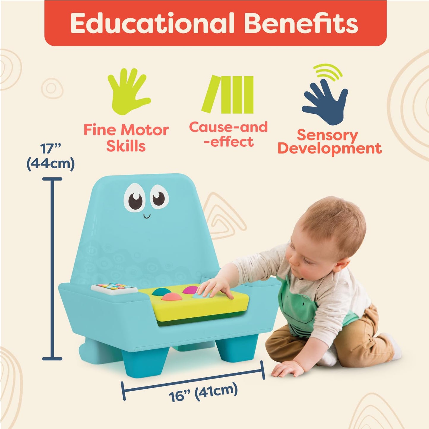 B. Toys- B. Play- Interactive Musical Chair- Little Learners- Developmental Toy For Kids- Toddler Chair With Light-Up Tablet & Activities – Music, Sounds, Lights, Buttons, Storage- 12 Months +