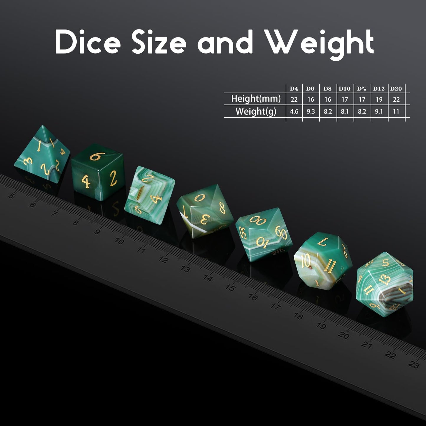 Dndnd Aagte Dungeons And Dragon Dice Set 7 Pcs D&D Dice With Gorgeous Gift Case For Dnd Tabletop Game (Green Agate)