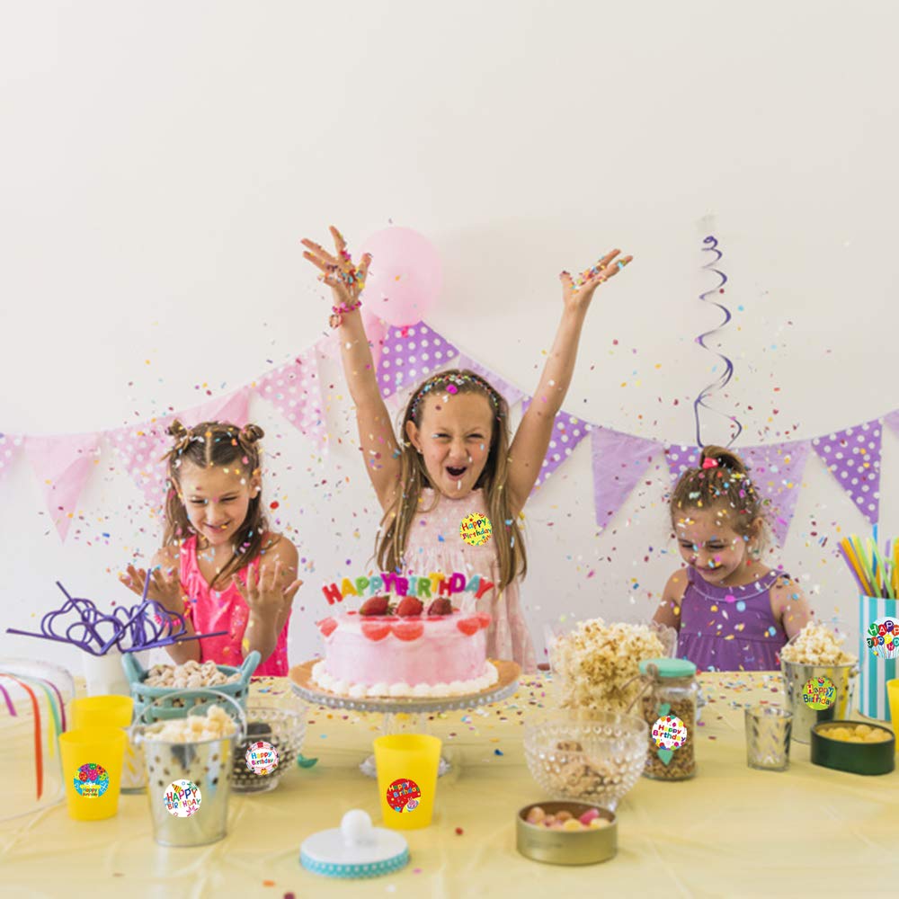 Roranic Adorable Happy Birthday Stickers For Kids Adults, 500Pcs 8 Assorted Designs,Each Round Sticker Measures 1'' In Diameter,