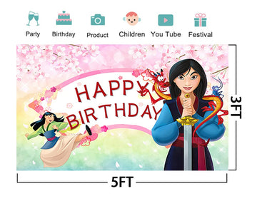 Pink Backdrop for Princess Birthday Party Decorations Mulan Background for Baby Shower Party Cake Table Decorations Supplies Mul