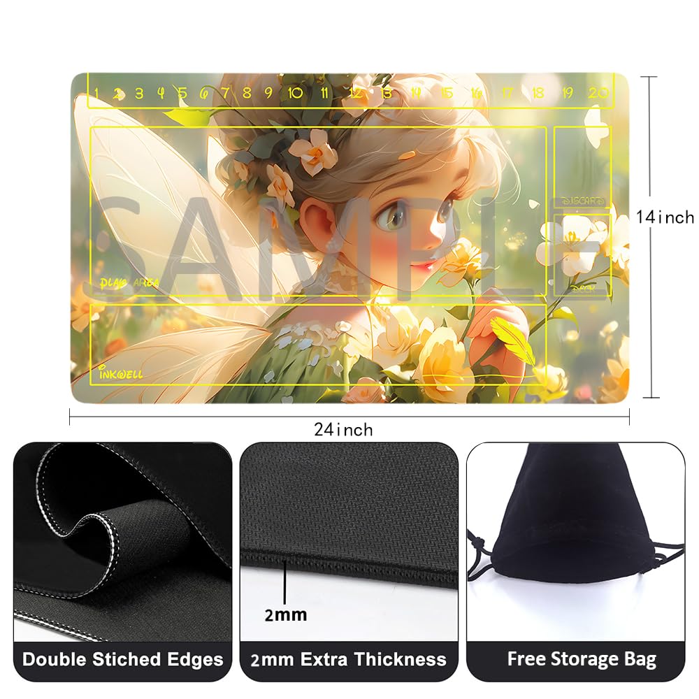 Lorcana Playmats Compatible Tcg 24X14 Inches Gaming Mat, Non-Slip Rubber With Zones Play Mat And Free Storage Bag (Dis6)