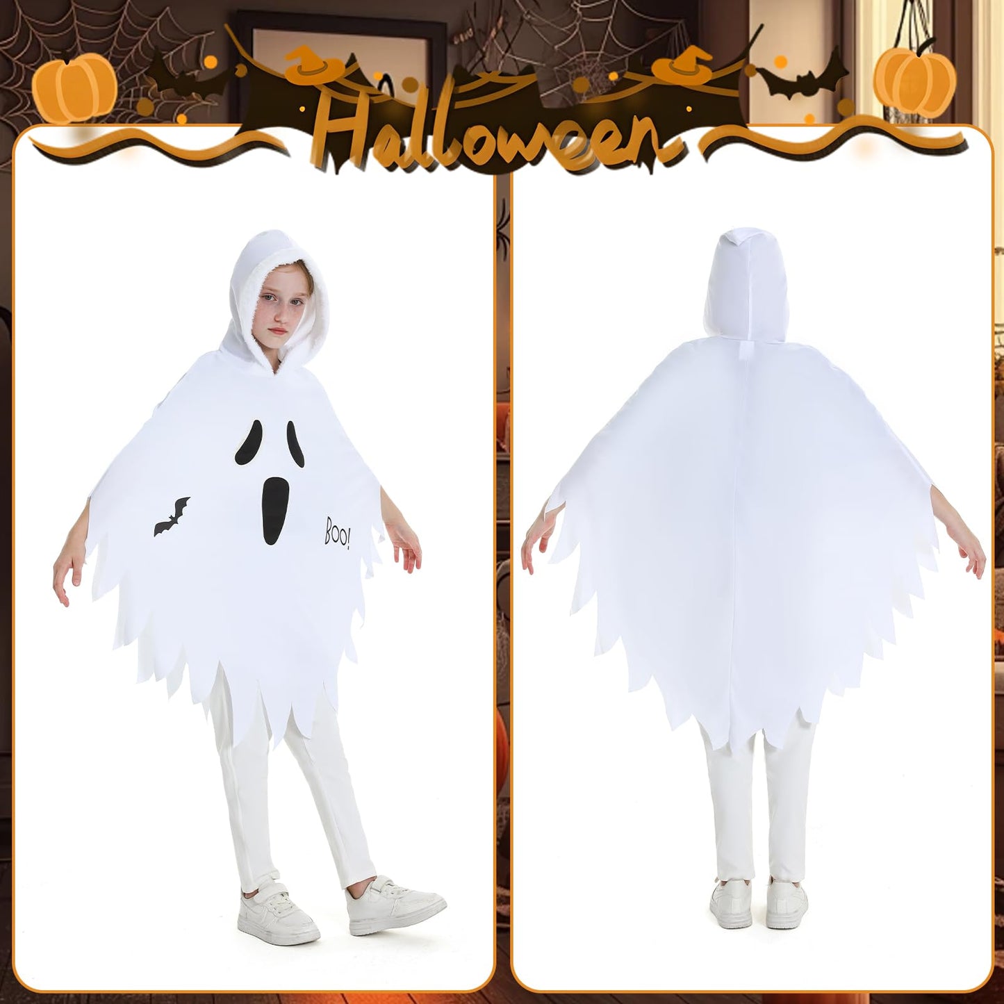 Clothand Ghost Costume Kids Scary Ghost Costume White Ghost Boo Toddler Ghost Halloween Costume Glow In Dark Cloak Hooded Poncho