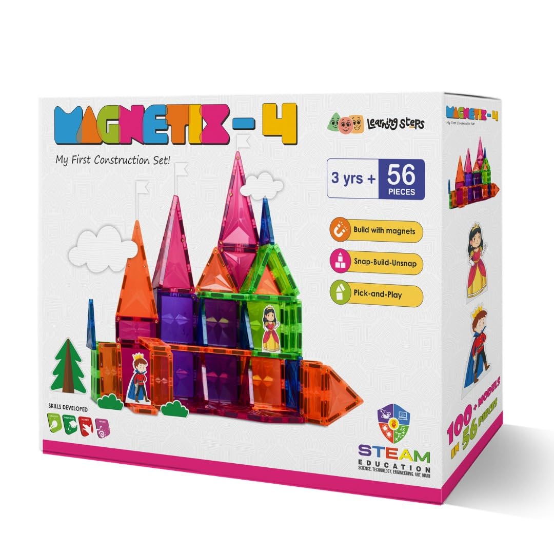Zephyr Learning Steps Magnetix4, ChildS First Construction Set, Steam Educational Toy, Magnetic Construction Set, Magnetic T