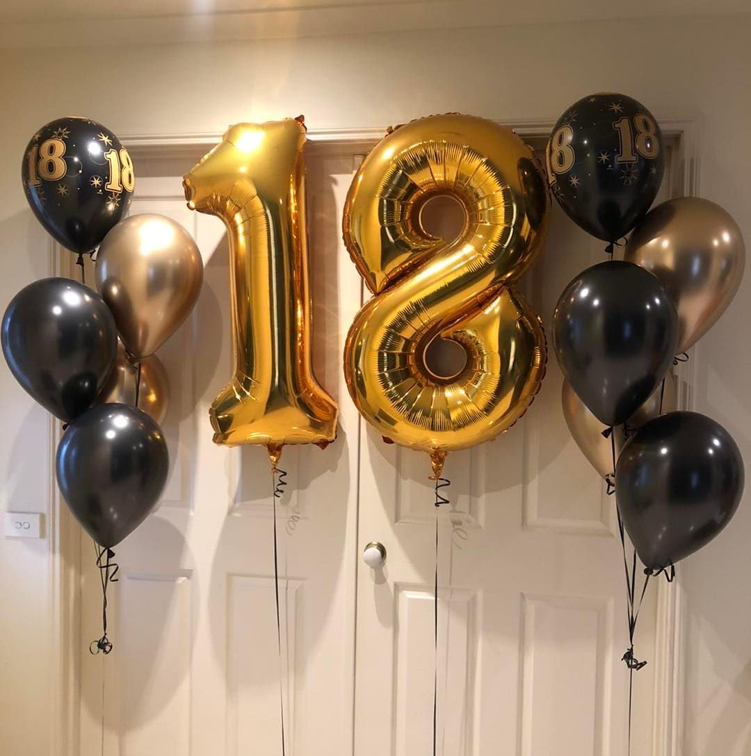 18 Balloon Number, Gold Number 18Th Birthday Balloons 40 Inch, 18 Years Old Gold Birthday Decorations For Boys Girls, 18Th Anniv
