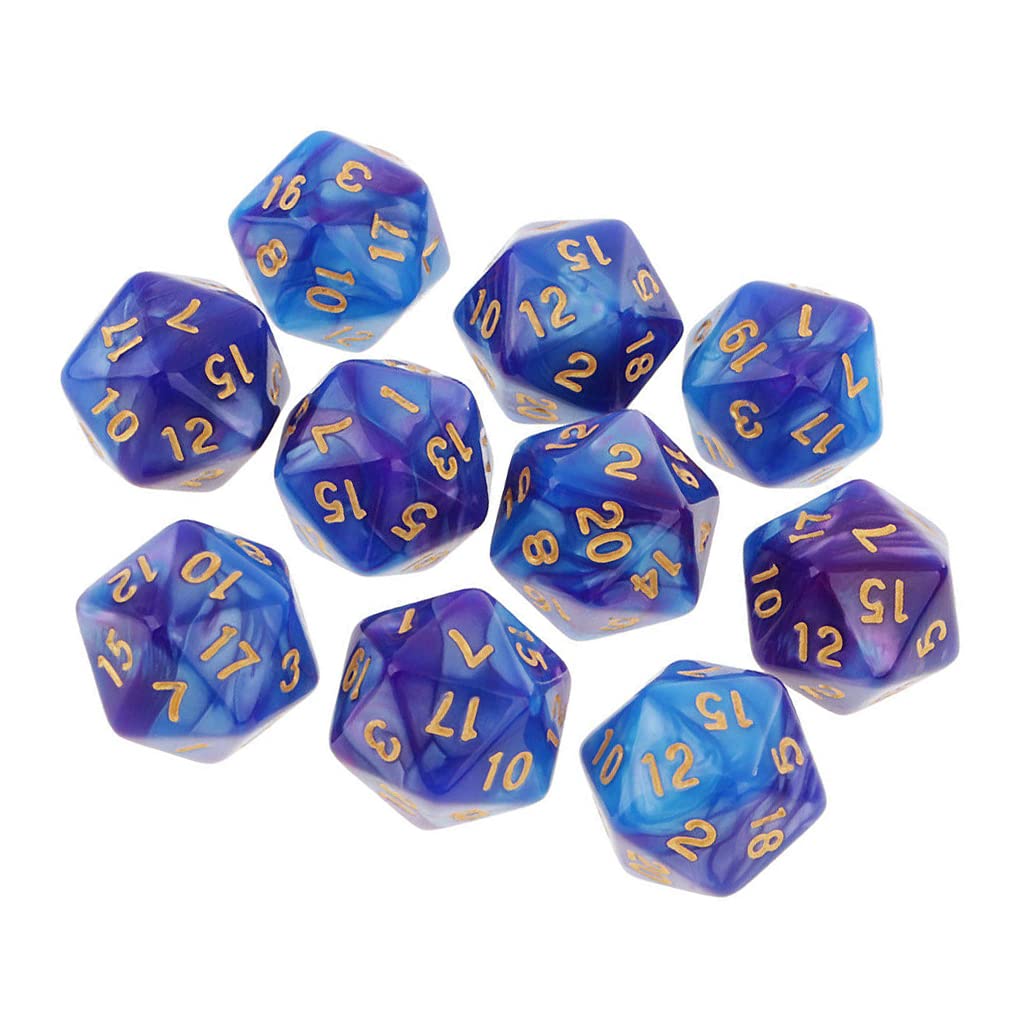 Yiotfandoll 10PCS Polyhedral Dice D20 Dice 20mm Acrylic 20 Sided Dice Game Dice for RPG MTG DND Dice Table Games (Blue Purple)