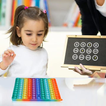 Ak-Ship 7.8In Big Size P0Pp Math Toys , Rainbow Square Fidget Ttoy 100Bubbles Stress Relieving Fidget Game For Teachers To Create Kinds Of Math Manipulatives?With 1-100 Numbers Tables?