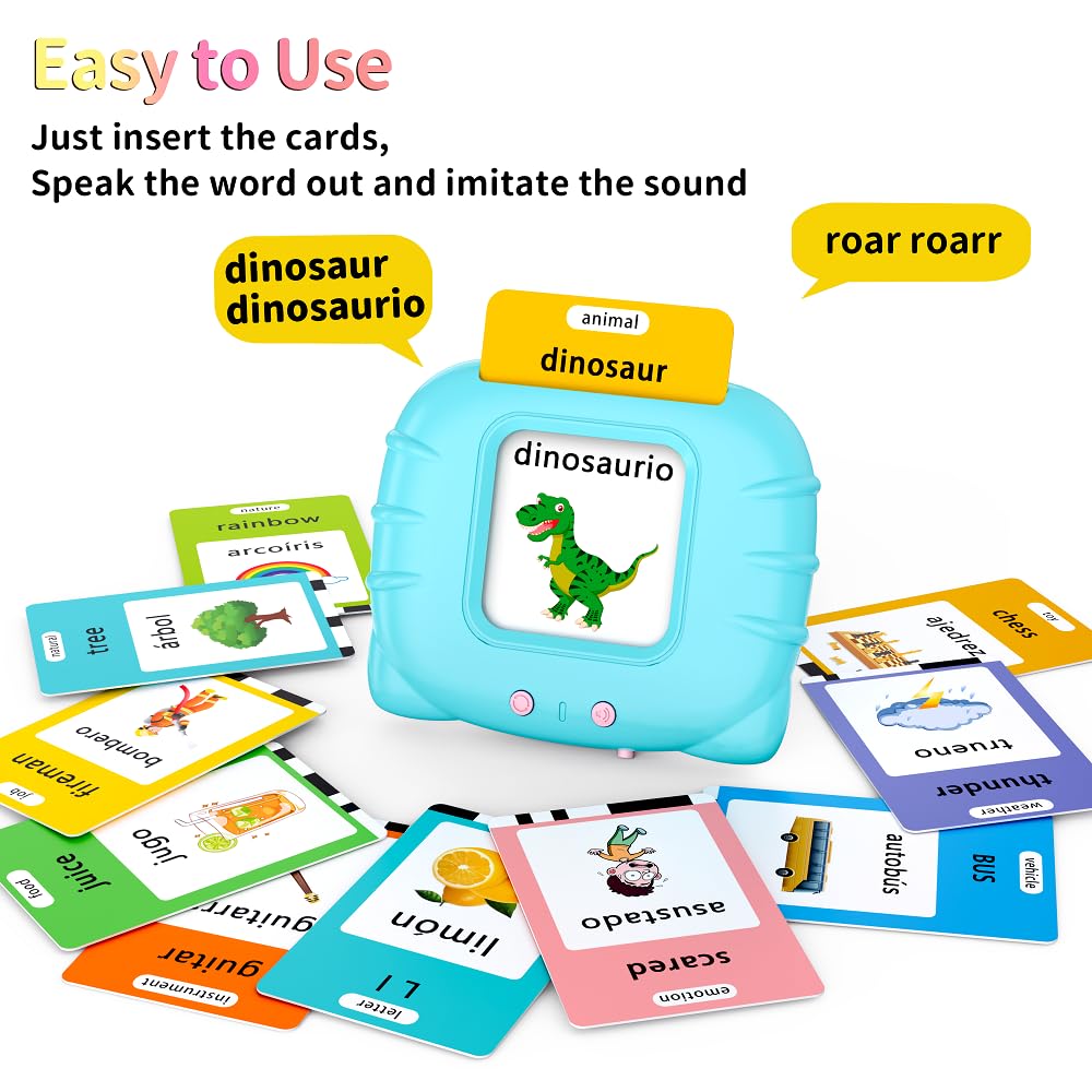 Eaever Spanish English Bilingual Learning Toys, Educational Abc Talking Flash Cards With 520 Sight Words, Autism Sensory Toys, T