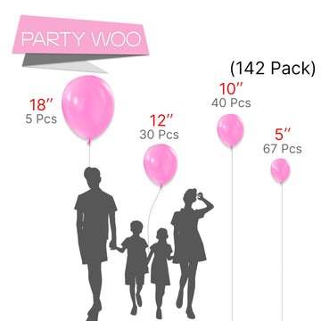 Partywoo Pearl Pink Balloons, 142 Pcs Pink Balloons Different Sizes Pack Of 18 Inch 12 Inch 10 Inch 5 Inch Pink Balloons For Balloon Garland Arch As Birthday Decorations, Party Decorations, Pink-Z44
