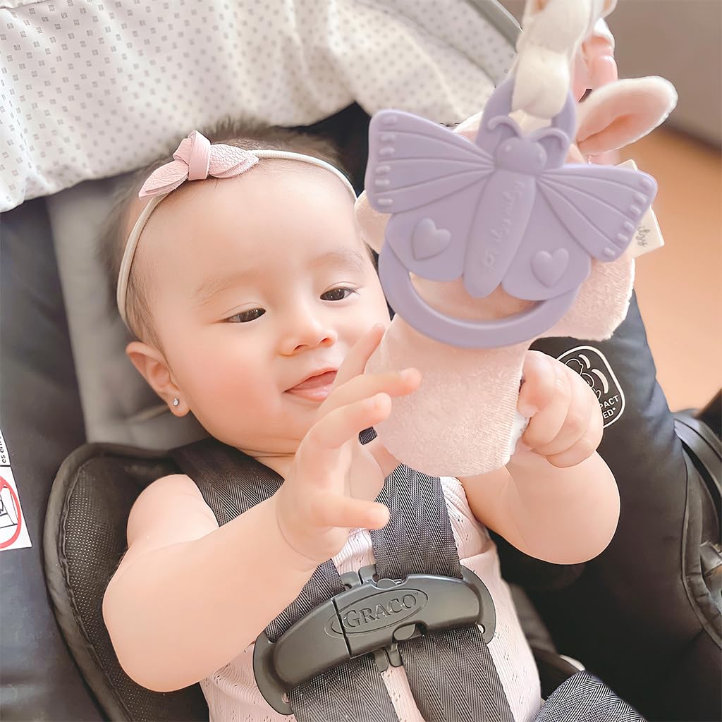 Itzy Ritzy Teething Activity Toy - Bitzy Busy Ring, Cotton Bunny Teether with Ribbons, Crinkle Sound & Jingle Bell, Model RNG8497