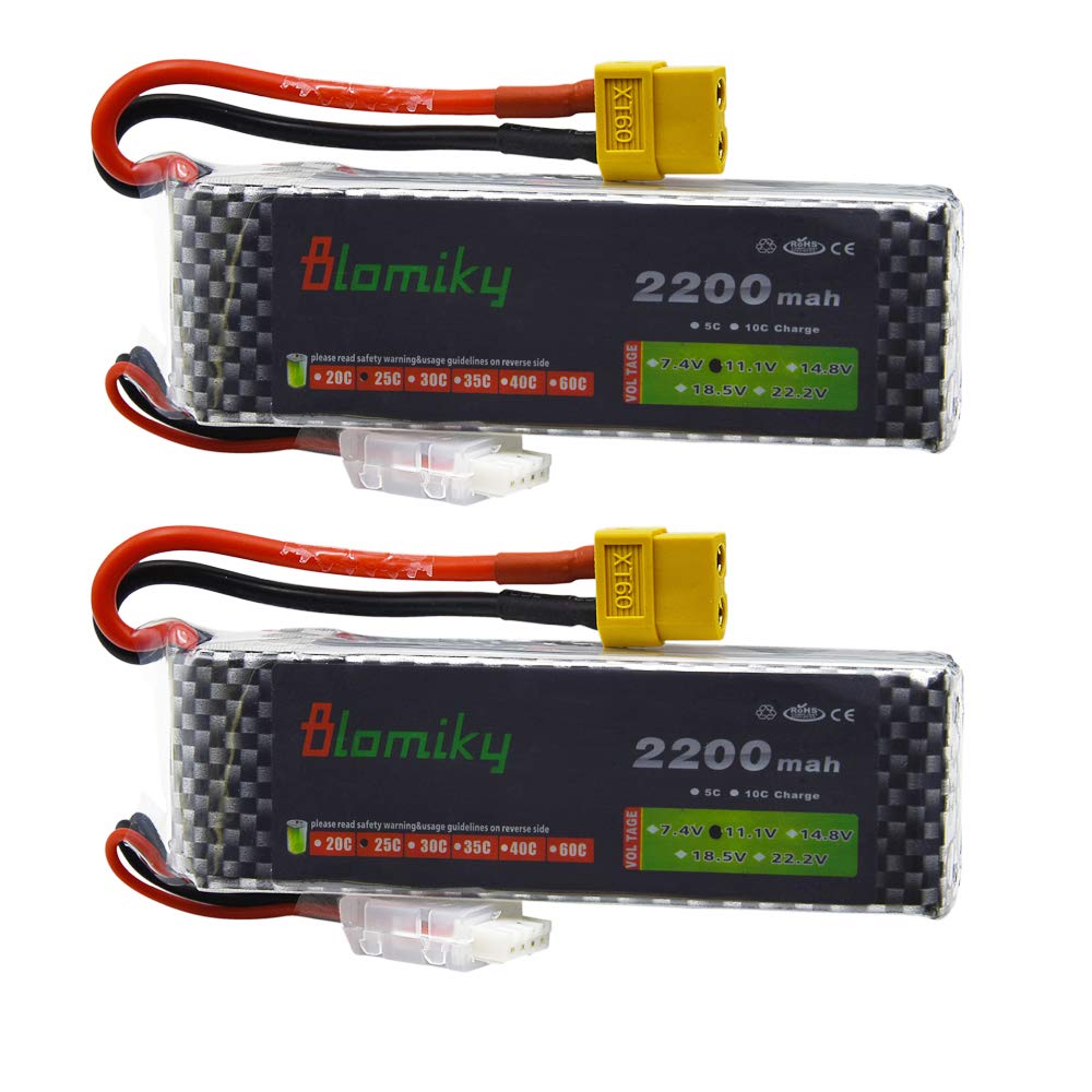 Blomiky 2 Pack XT60 Plug 11.1V 3S 2200mAh Lipo Battery and 1 Charger for RC Evader BX Car RC Truck RC Truggy RC Airplane UAV Dro