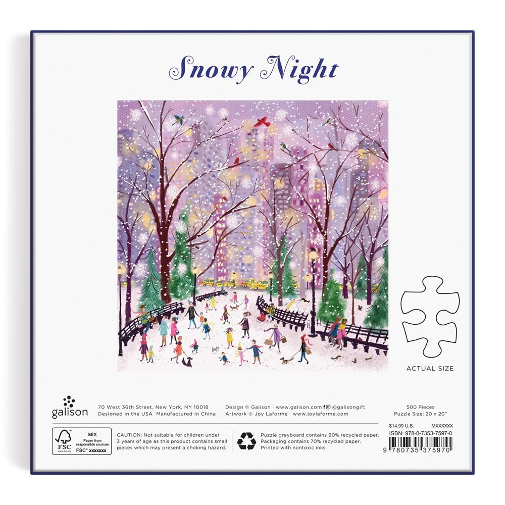 Galison Snowy Night 500 Piece Puzzle From Galison - 20'' X 20'' Winter Themed Puzzle That Is Perfect For The Holidays, Beautiful