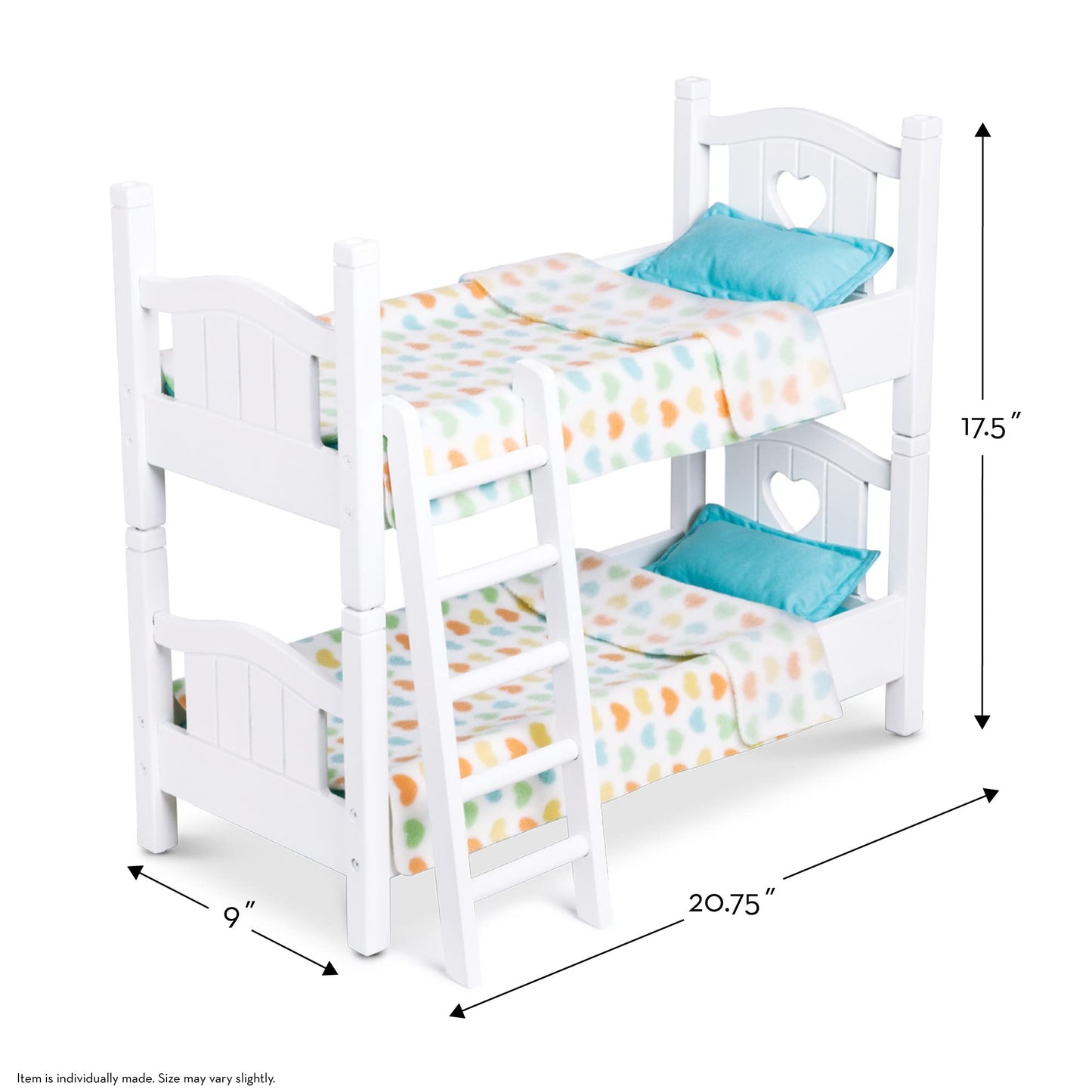 Melissa & Doug Mine To Love Wooden Play Bunk Bed For Dolls Up To 18 Inches-Stuffed Animals - White (2 Beds, 17.4 H X 9.1 W X