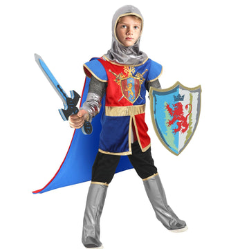 G.C Kids Knight Costume Toddler Boy Dress Up Clothes Medieval Costumes With Cape Toys Accessories Halloween Cosplay Gifts