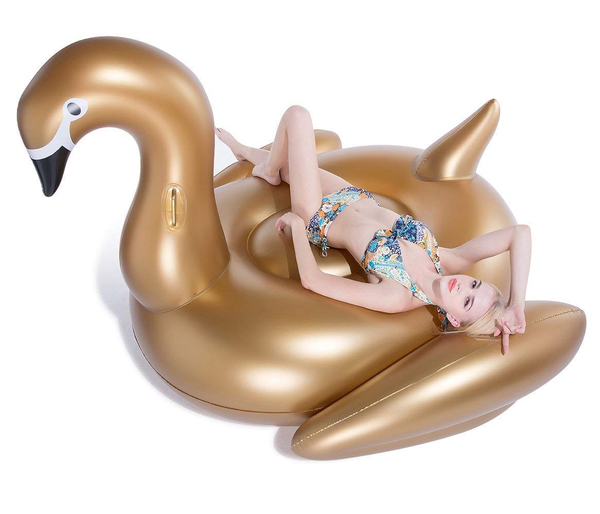 Jasonwell Giant Inflatable Golden Swan Pool Float With Fast Valves Summer Beach Swimming Pool Floatie Lounge Floating Raft Outdoor Party Decorations Toys For Adults Kids (Xxxl)
