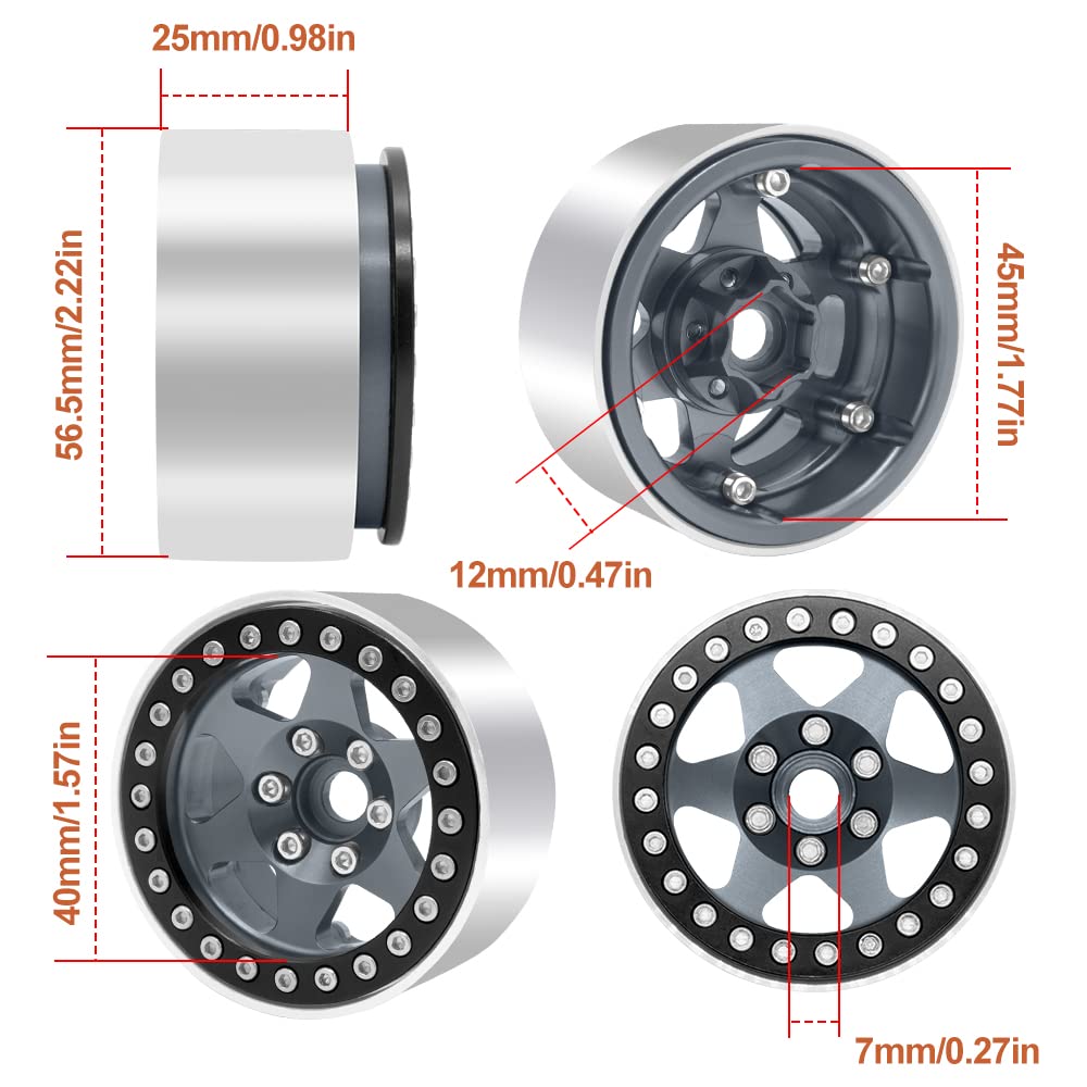 OGRC 4PCS rc 1.9 Beadlock Wheels 12 Hex Wheel Hubs for Traxxas TRX4 TRX6 Redcat GEN7 GEN8 Rc4wd D90 Axial SCX10 SCX10 II 90046 S