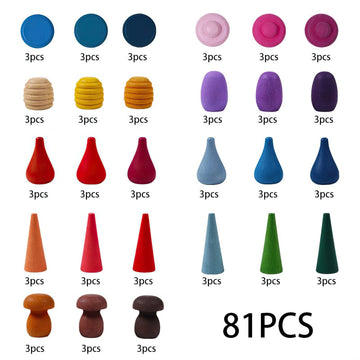 Mikneke 81 Wooden Loose Parts Sensory Bin Filler Toys, Mandala Rainbow Stacker Open Ended Toys, 27 Colors Sensory Training Educational Toys