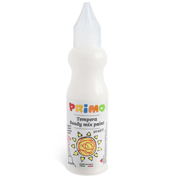 PRIMO Tempera Paint Bottle, 50ml, White, Non-Toxic, Ergonomic, For Young Artists