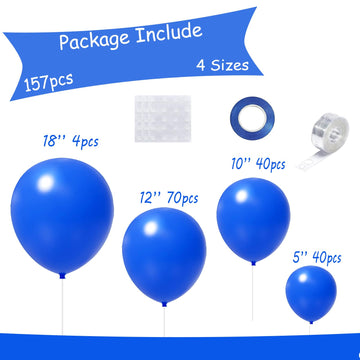 154Pcs Royal Blue Balloons Garland Arch Kit In Different Sizes 5/10/12/18 Inch Royal Blue Balloons For Birthday Party Decoration