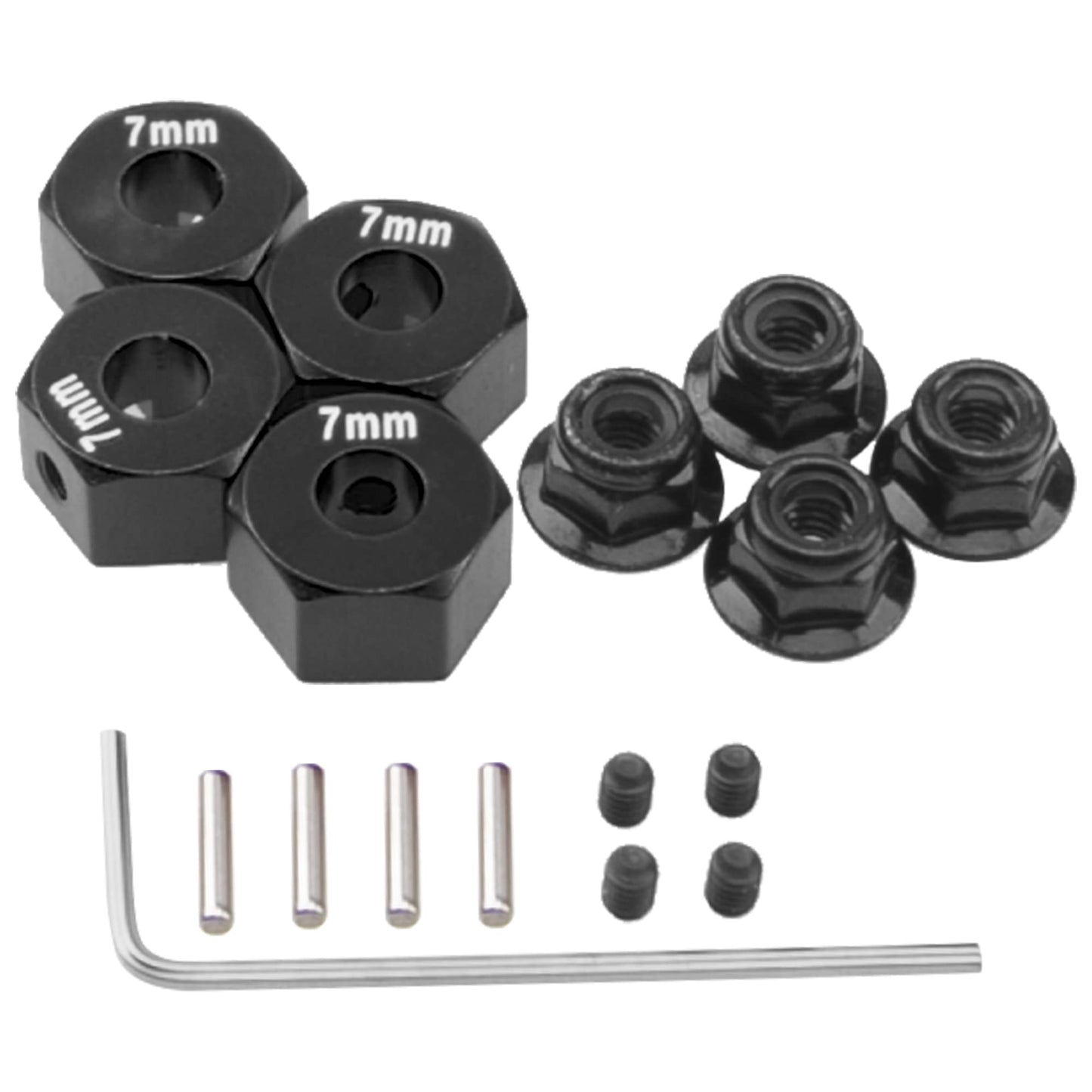 Vgoohobby Metal 12mm Hex Wheel Hubs 7mm Thick Drive Adapters with Flanged Lock Nuts Compatible with Traxxas 1/10 4WD Rustler Sla