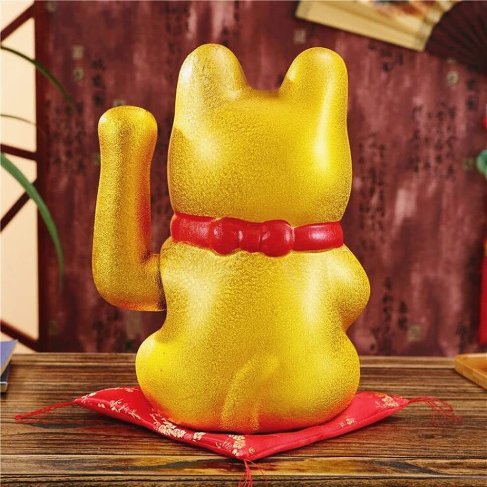 Luck Cat-Waving Arm Cat 9 Inches Gold Business Is Booming Lucky Cat Chinese Feng Shui Deoration Cat Ceramic Maneki Neko Lucky Fe