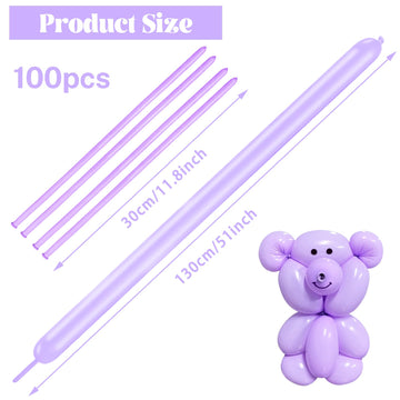 260 Long Balloons 100 Pack Pastel Purple Twisting Animal Balloons Thickening Latex Modeling Long Magic Balloons For Animal Model