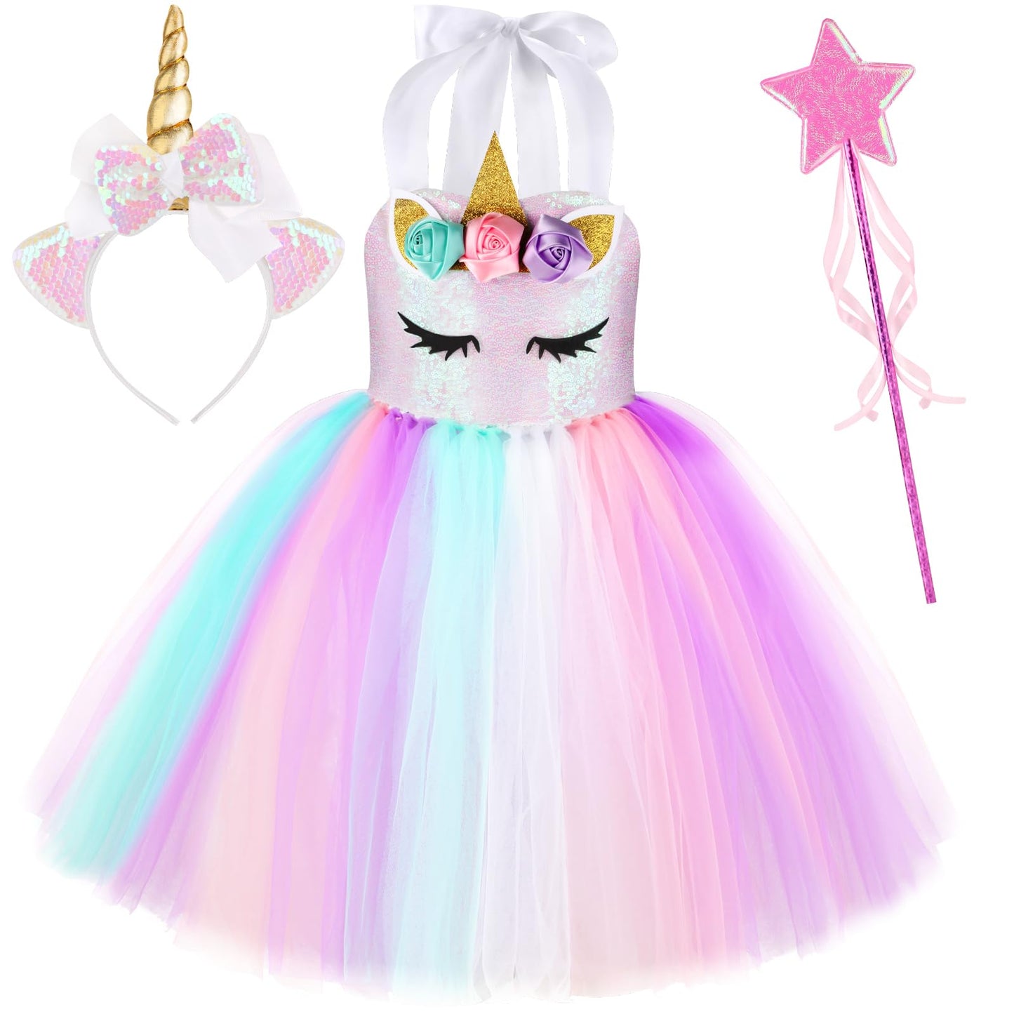 Giftinbox Girls Unicorn Princess Dress Unicorn Costume For Girls 1-8Y Halloween Costumes For Girls Toddlers Birthday Party 4Y