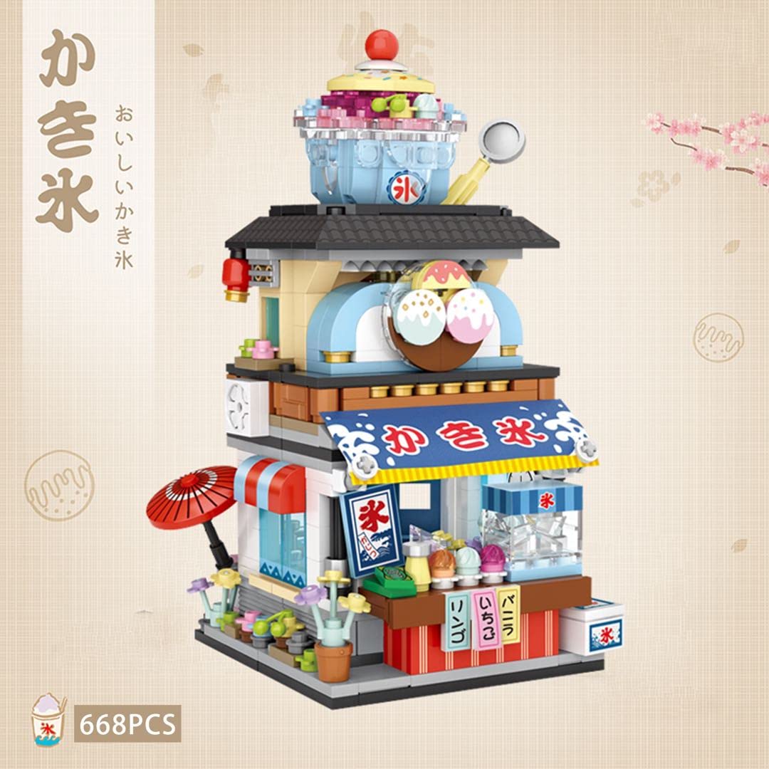 Elaicree Japanese Street View Ice Drink Shop Mini Building Blocks, Moc Creative Diy Simulation Architecture, 668 Pcs Mini Simulation Architecture Construction Toy