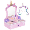 Brinjoy Wooden Vanity Set For Kids, Toddler Tabletop Beauty Salon Play Set W/Accessories & Drawer, Princess Makeup Pretend Play