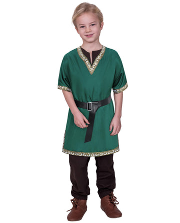 Kids Medieval Costume Boys Viking Tunic Knight Warrior Renaissance Shirts With Belt 8-10 Years Green