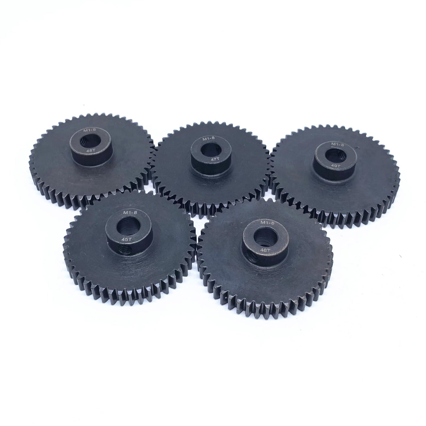 KingVal Replacement 5PCS M1 8mm 45T 46T 47T 48T 49T Steel Pinion Motor Gear Compatible with 1/5 RC Car Brushed Brushless Motor