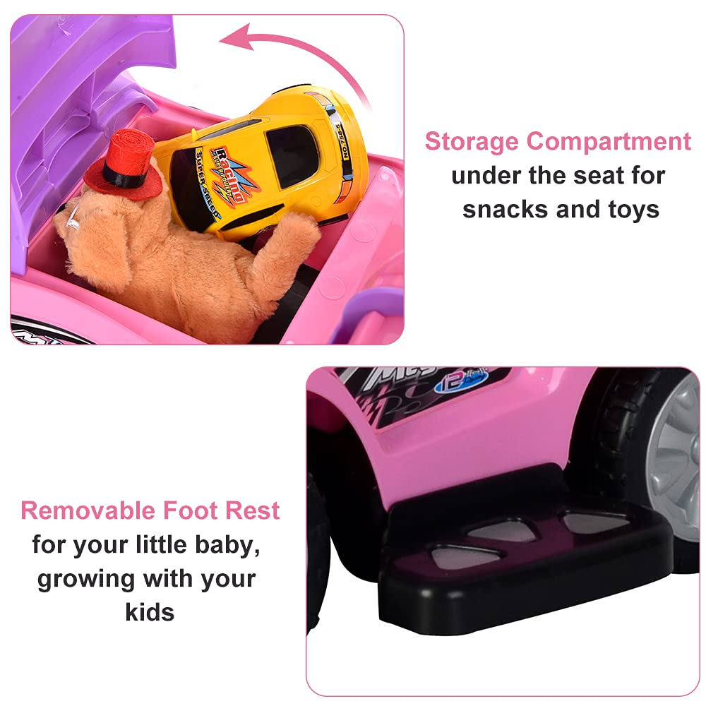 Chromewheels Push Cars For Toddlers, 3 In 1 Ride On Push Car With Guardrail, Ride On Toys Mega Car W/Push Handle & Horn & Music & Under Seat Storage, Pink