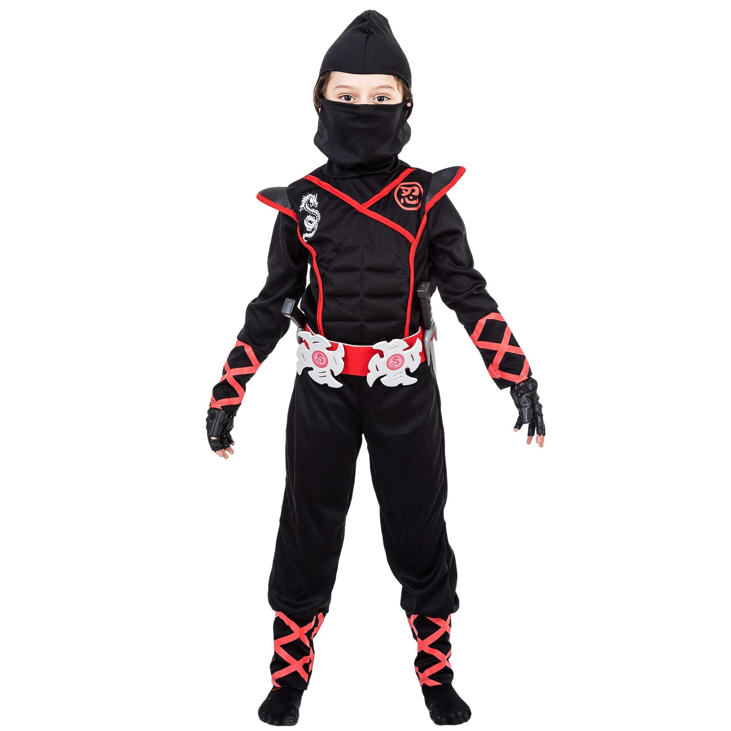 Jazgrom Ninja Costume For Boys Halloween Luxury Costume Red Dragon Ninja Muscle Costume For Kids
