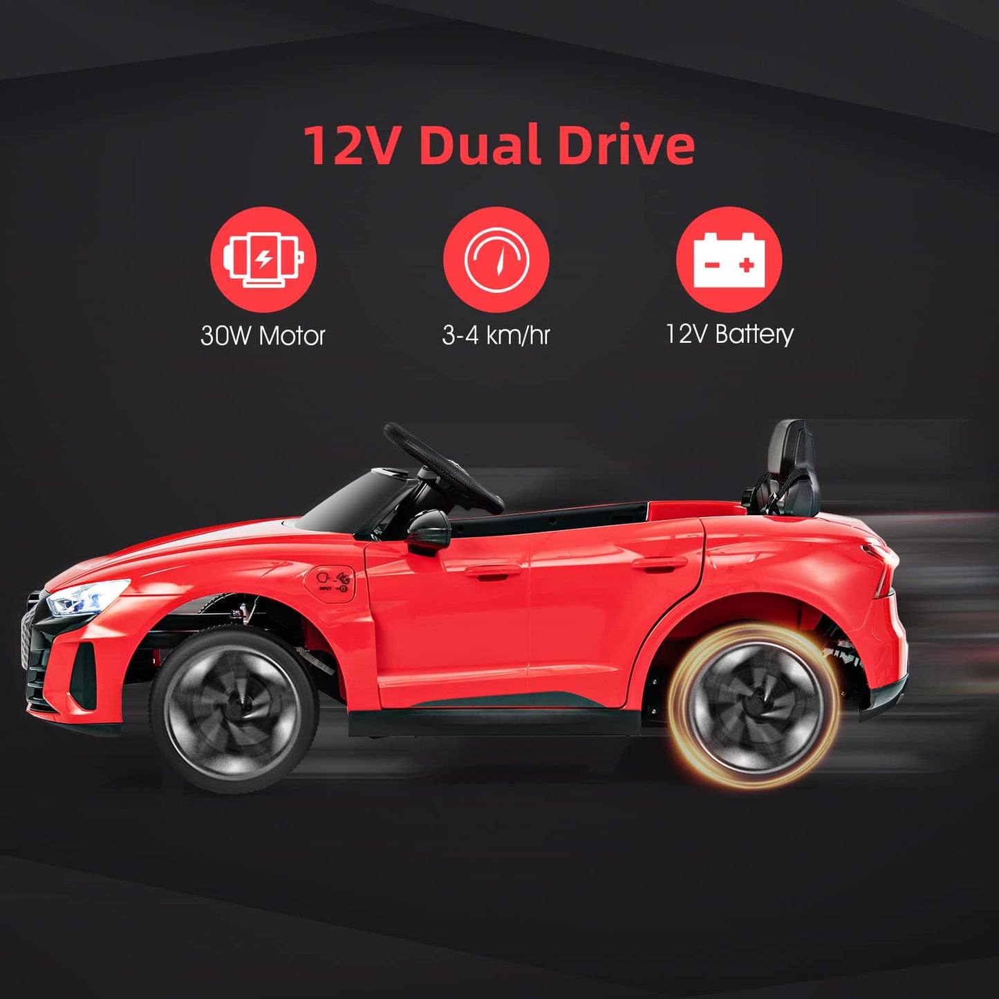 Infans 12V Kids Ride On Car, Licensed Audi Rs E-Tron Gt Electric Vehicle With Remote Control, Toddlers Battery Powered Toy With 4 Wheels Suspension, Led Headlight, Music, Mp3, Usb, Tf Port (Red)
