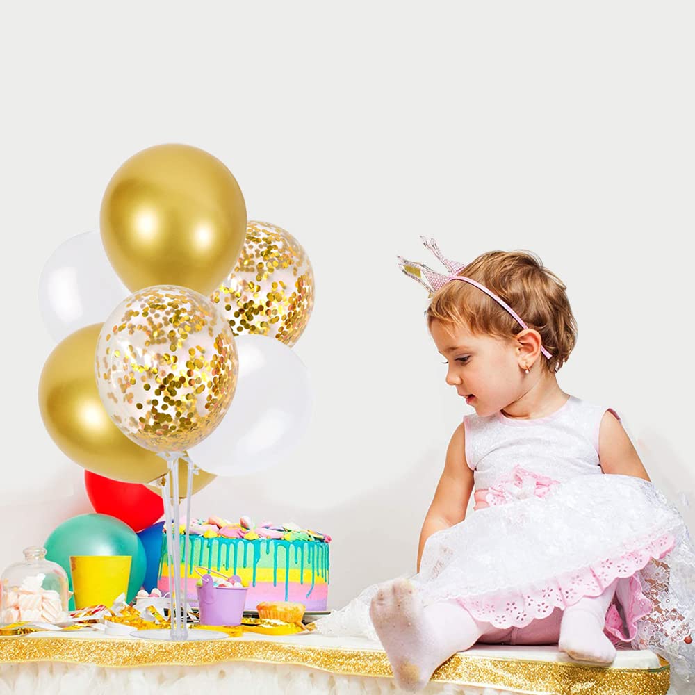 Toniful Table Centerpiece Balloons Stand Kit Include White Gold Latex Confetti Balloons For Baby Shower Wedding Anniversary Bapt