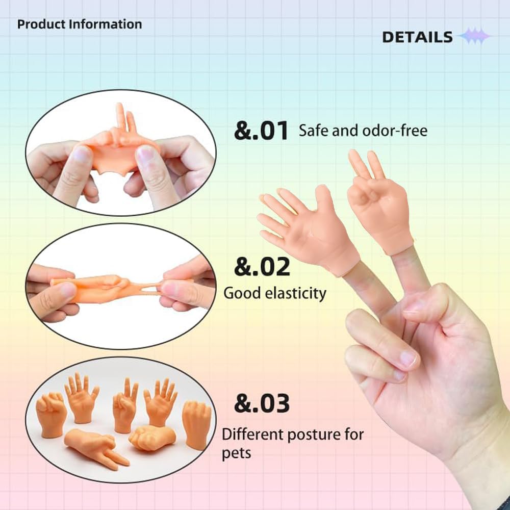 Fnqiank 10 Pcs Mini Hands For Cats,Small Hands Tiny Folded Hands Mini Realistic Hand Finger Puppets For Puppet Show,Gag Performance, Funny Stretchable Rubber Little Finger Hands For Cats And Puppy