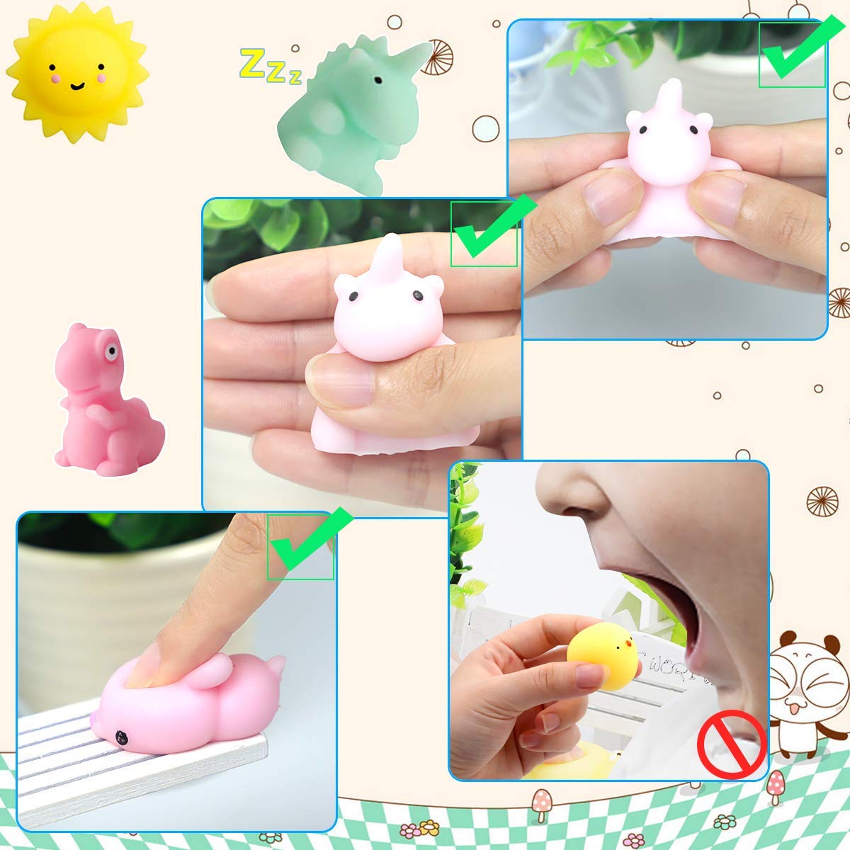 Pokonboy 42 Pcs Mochi Squishies Mini Squishy Toys, Kawaii Animal Squishies Stress Relief Toys For Boys & Girls Birthday Gifts Easter Event Classroom Prize Goodie Bag