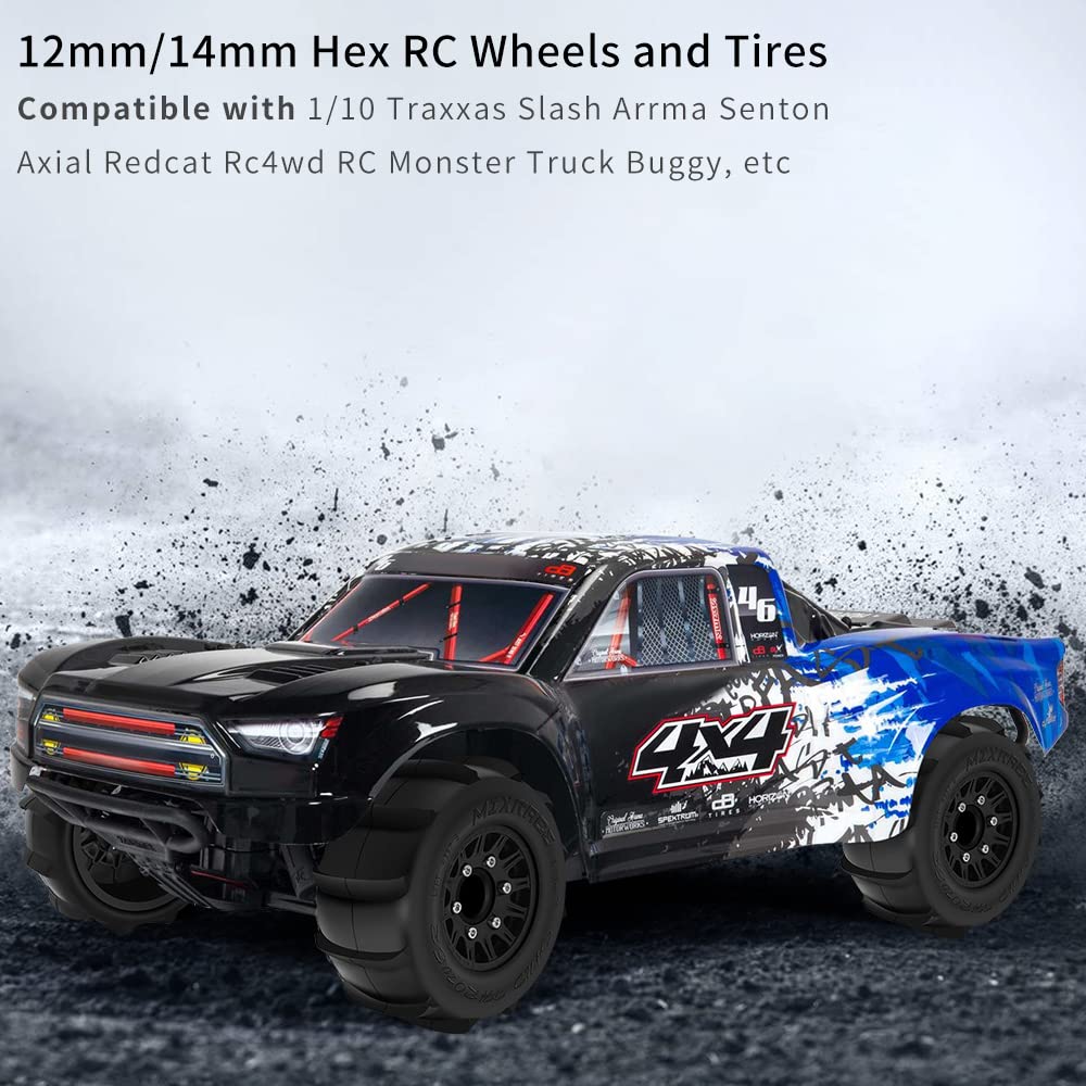 GLOBACT 12mm/14mm Hex RC Wheels and Tires for 1/10 Scale Arrma Senton Tires Slash Tires Axial Redcat Rc4wd Hex Detachable Replac