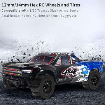 GLOBACT 12mm/14mm Hex RC Wheels and Tires for 1/10 Scale Arrma Senton Tires Slash Tires Axial Redcat Rc4wd Hex Detachable Replac