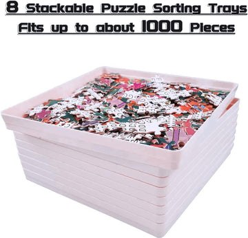 Wishdiam 8 Puzzle Sorting Trays Fit Up To 2000 Pieces Puzzles Jigsaw Puzzle Trays Puzzles Accessories Puzzle Stacking Trays Gift For Puzzlers(White)