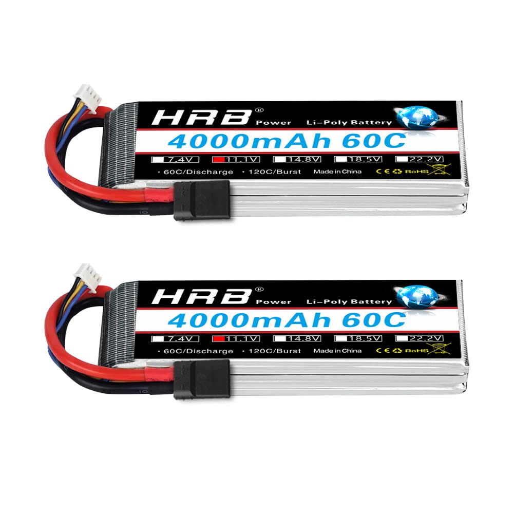 HRB 2PCS 3S Lipo Battery 4000mAh 11.1V 60C RC Lipo Batteries for RC Airplane, RC Helicopter, RC Car, RC Truck, RC Boat