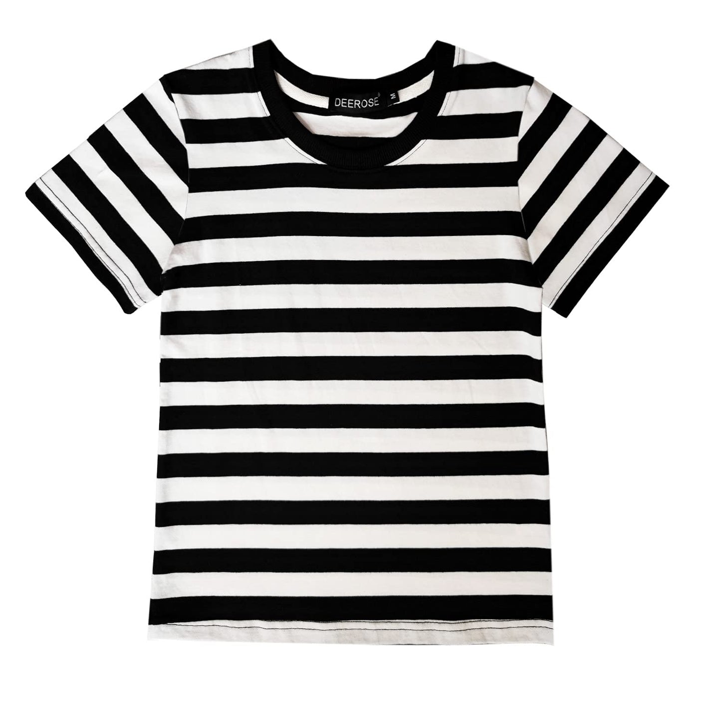 Deerose Boys Halloween Prisoner Costume Black White Striped Shirt Girl Short Sleeve Summer Round Neck Tee 5-6 Years