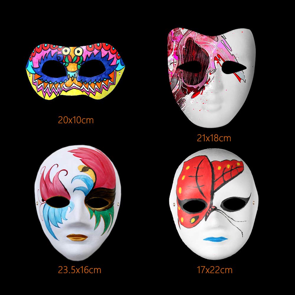 Lynkaye White Plain Masks,16 Pcs Diy Unpainted Masquerade Masks Craft Mardi Gras Dance Cosplay Party Mask Costume (Style A)