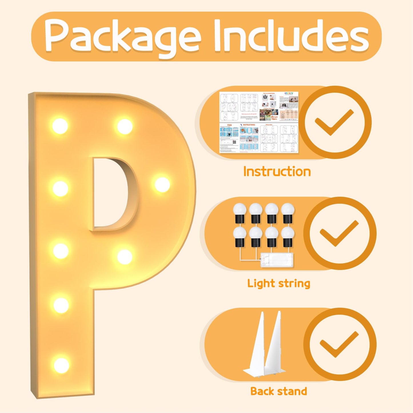 Imprsv 3Ft Marquee Light Up Letters P, Large Light Up Letters, Big Marquee Letters For Party Decorations Baby Shower Anniversary