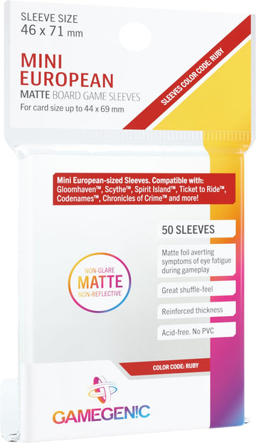 Gamegenic Matte Board Game Sleeves - Pack of 50, 46x71mm, Ruby Color, Durable Plastic for Mini European Card Games