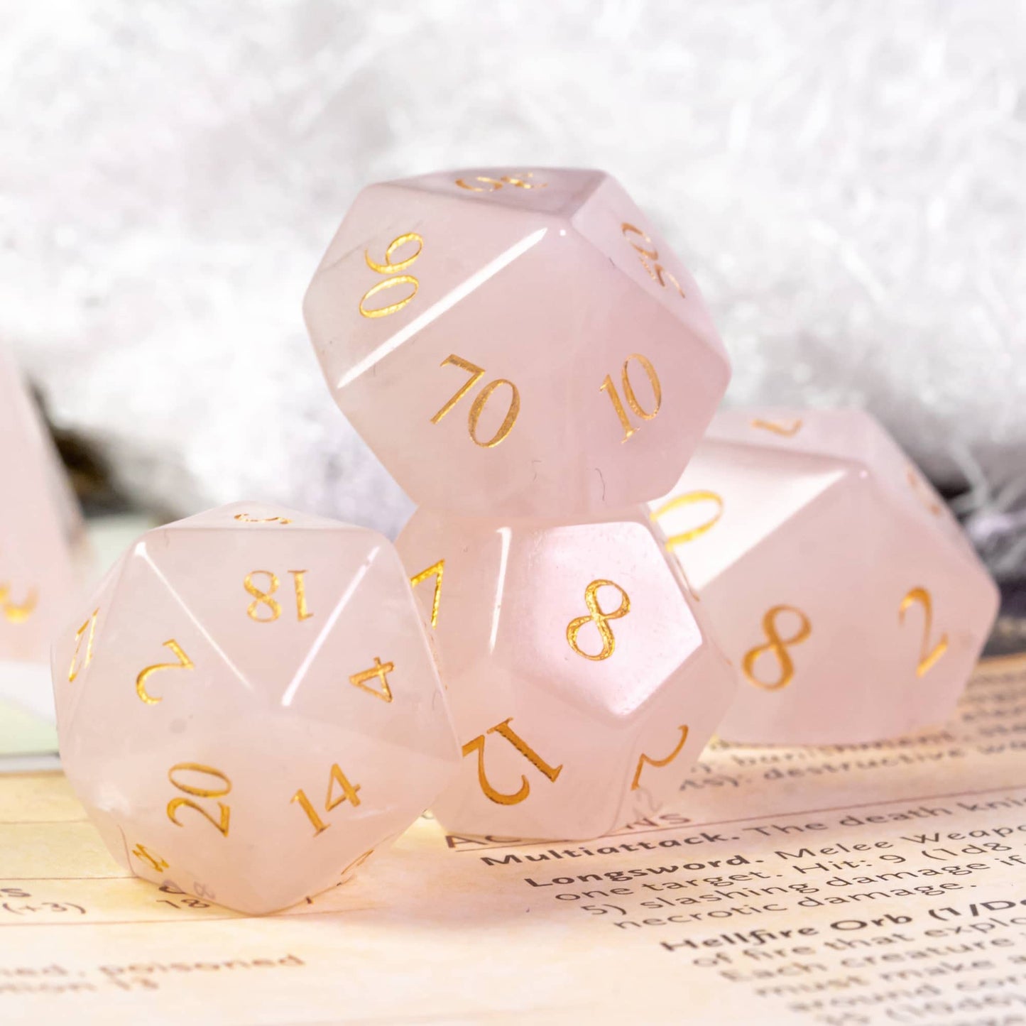 UDIXI Stone Dice Set D&D 7PCS Gemstone Dice Polyhedral DND Dice with Gift Case for Dungeons and Dragons Role Playing Games(Rose