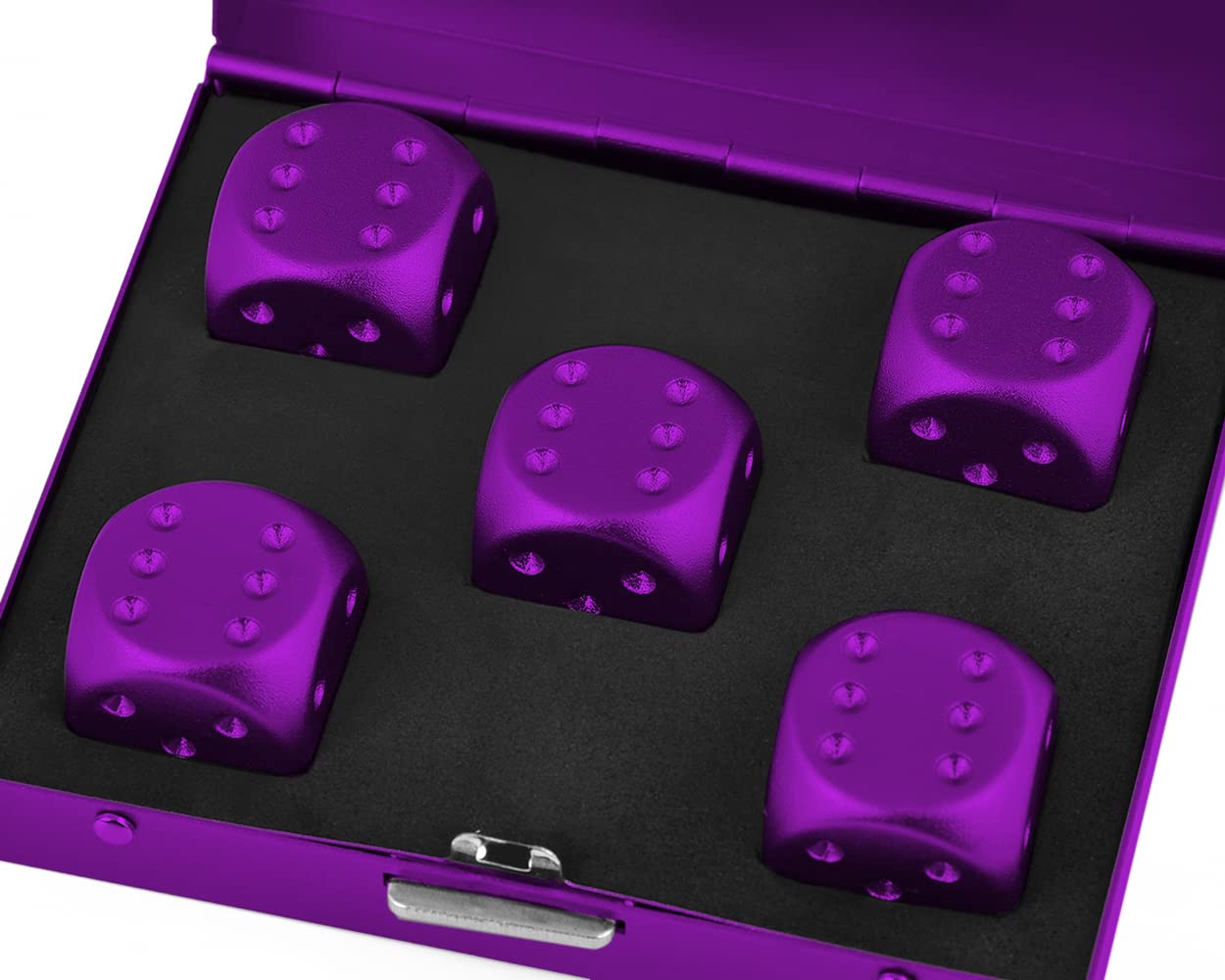 DS.DISTINCTIVE STYLE Aluminum Alloy Dice 5 Pieces 16mm Portable Metal Dices with Case 6 Sided Dice forParty Game (Purple Square)